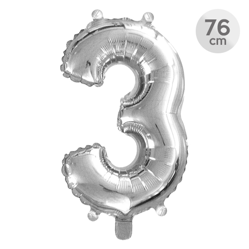 Balón narodeninový 76 cm - číslo 3, strieborný