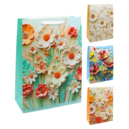 Gift bag 2049 Flowers, size M 26 x 12 x 32 cm (mix of 4 designs)