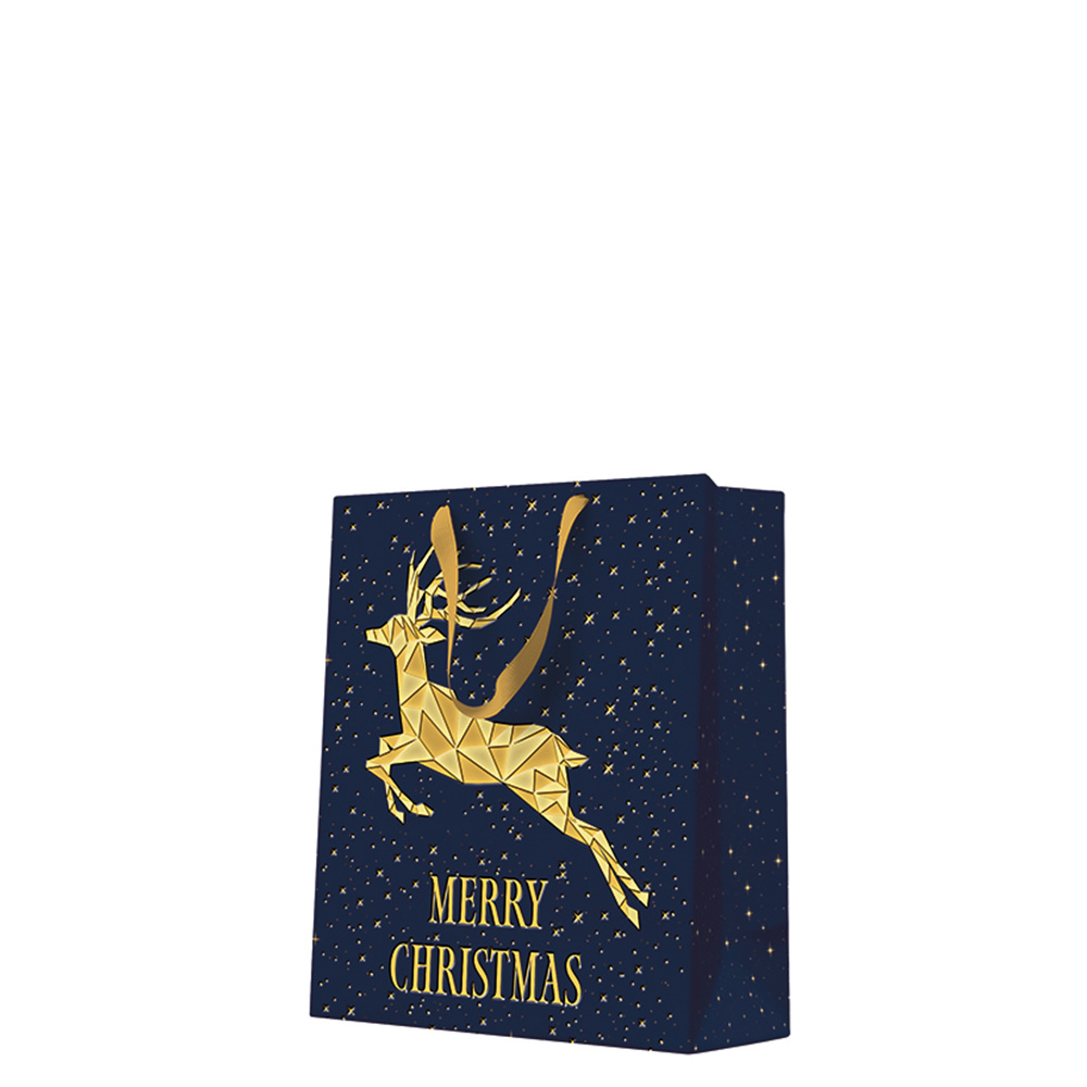 Darčeková taška vianočná 20x10x25 cm Gold Deer PREMIUM