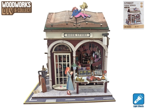 Woodworks DIY wooden construction kit 14,5x16x18cm BO "try me" Book Store 148pcs w/light i