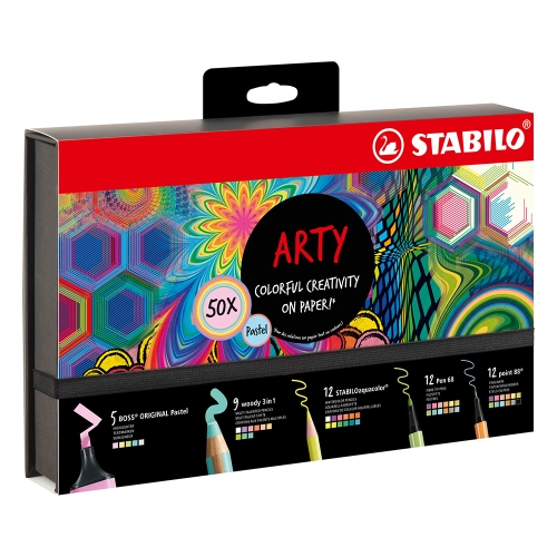 Kreatívna sada STABILO ARTY - Linery, Fixy, Zvýrazňovače, Akvarel. pastelky, 50 ks