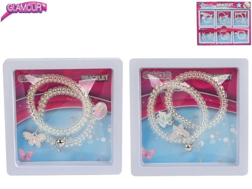 Glamour 2pcs of 6,5cm bracelet w/charms in plastic frame 12pcs in DBX