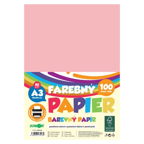 A3 Colored Paper, 80 g/m2, pack of 100 - pastel pink