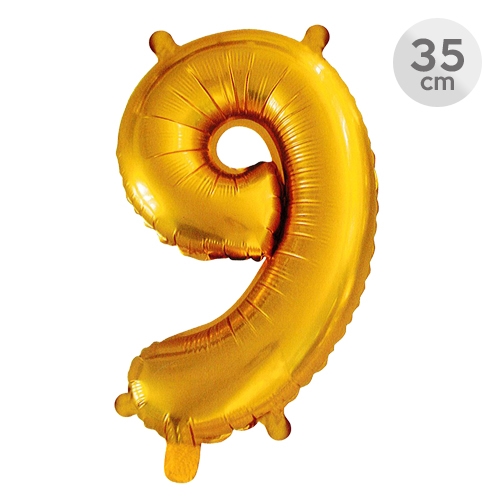 Balón narodeninový 35 cm - číslo 9, zlatý