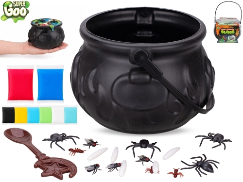 Super Goo witch cauldron w/8pcs of 27g of slime, insects and spoon in paper sleeve
