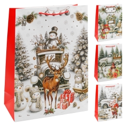 Christmas Gift Bag, 32x26x12 cm (assortment of 4 designs - price per piece)