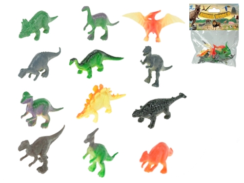 12asstd 5cm plastic funny dinosaurs 12pcs in PVCbag w/header