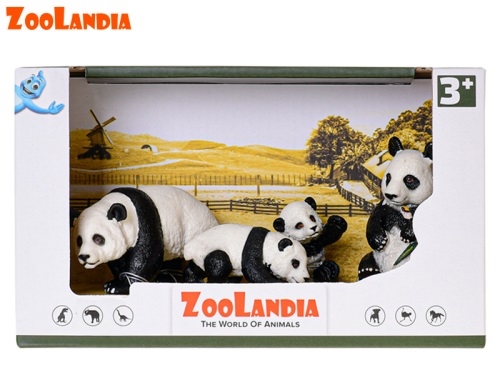Zoolandia samec a samica pandy s mláďatami v krabičke