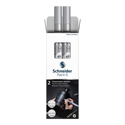 Popisovač Schneider Paint-It 060 Chrome Metallic, hrot 0.8 a 2 mm - strieborná (sada 2 ks) (1)