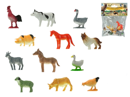 3-5cm plastic farm animals 12pcs in PVCbag w/header