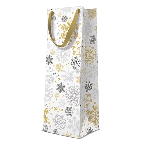 PAW Metallic Snowflakes gift bag, bottle 12x10x37 cm