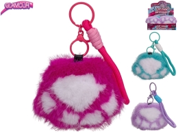 Glamour 3asstd color(pink,violet,green) 10cm plush key ring cat paw 6pcs in DBX