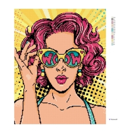 Diamond painting (without frame) - POP-ART woman with pink hair (1)