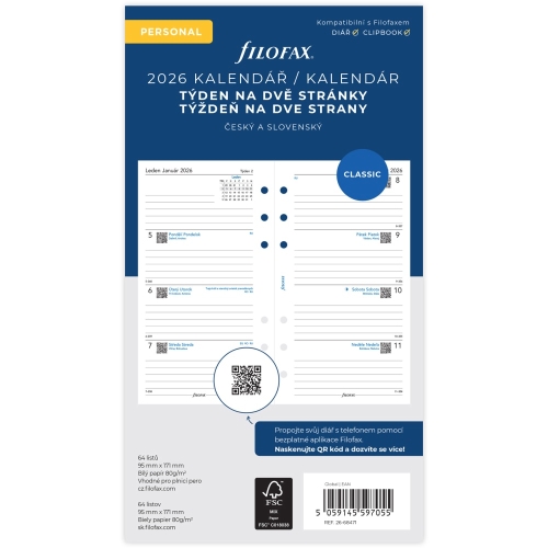Kalendár 2026 Filofax osobný A5 týždeň /2 strany /ČJ+SJ /linajkový