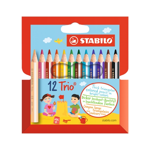 Triangular crayons STABILO Trio thick short, 12 pcs of different colors