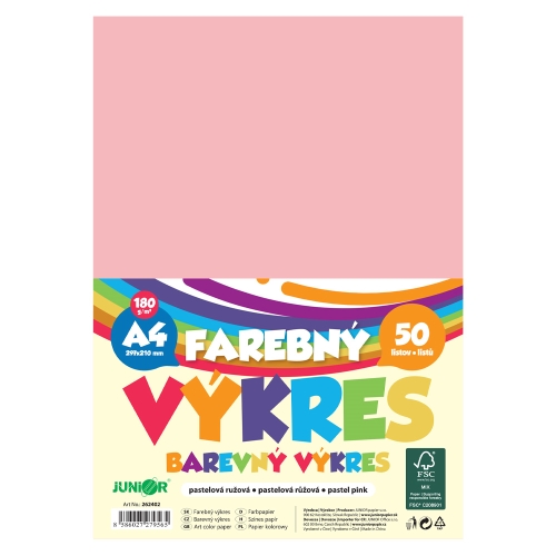 Farebný výkres A4 180g/m2, bal/50 ks - pastelová ružová