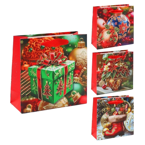 Christmas Gift Bag, 14.5 x 15 x 6 cm (assortment of 4 designs – price per piece)