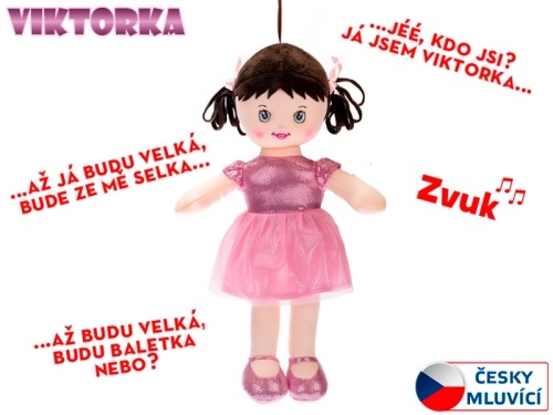 Bábika Viktorka handrová 32cm česky hovoriaca na batérie svetlo ružová 0m+ v sáčku