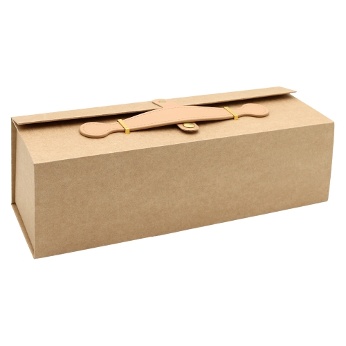 Bottle gift box (solid kraft cardboard with PU handle) - brown