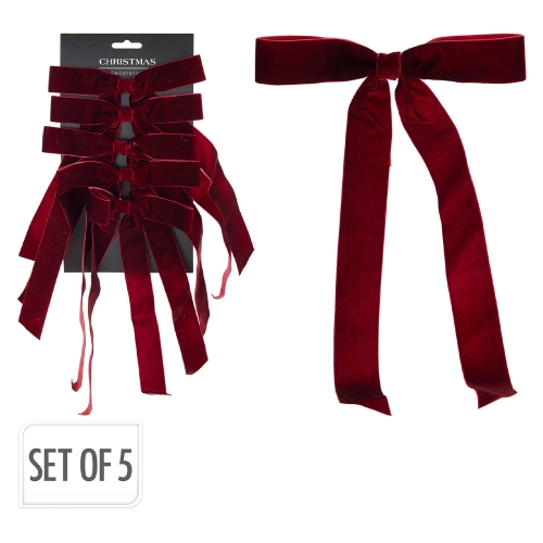29 cm Burgundy Velvet Bow, Set of 5