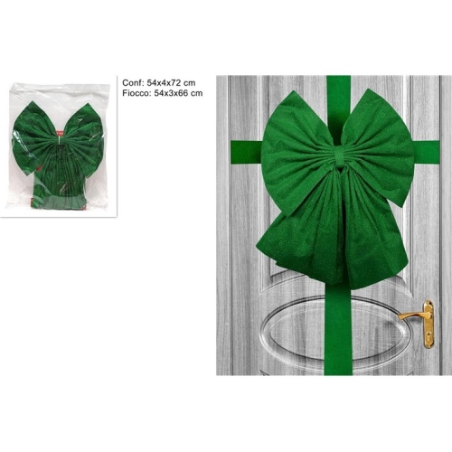 Christmas bow for the front door with glitter, green