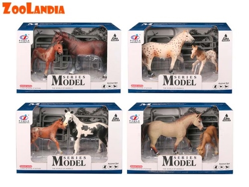 4asstd 10-15cm plastic horse and foal w/accessories in OTB