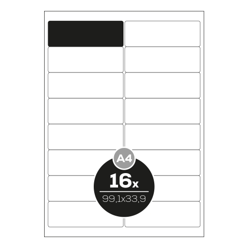 Etikety Top Stick A4/100 ks, 99,1x33,9 mm - 16 etikiet, biele