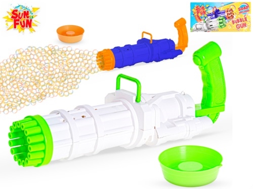 2asstd color (orange/blue, green/white) 37cm Sun Fun BO bubble fun gun w/50ml bubble filli