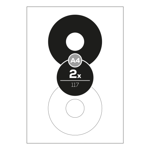 Labels Top Stick A4/100 pcs, diameter 117 mm - 2 CD/DVD labels, white