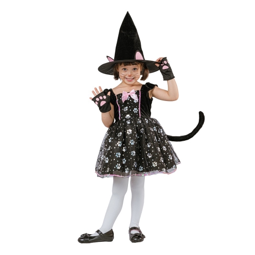 Cat - Witch costume (hat, dress with tail, gloves), size 92 /104 cm