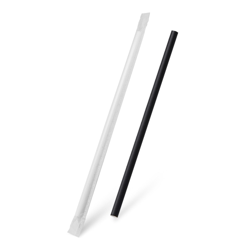 Paper straw black `JUMBO` O8mm x 25cm individually packed [100 pcs]