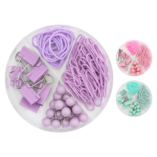 Office set 4in1 paper clips/binder clip/sponses/rubber bands (mix of pastel colours)