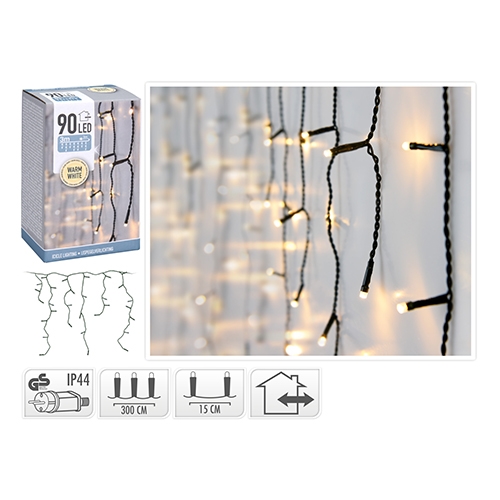 Svetelná reťaz s visiacimi pramienkami 90 LED biela teplá, dĺžka 3 m (vonk. použitie) (1)