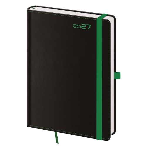 2027 Weekly Planner, A5, Black and Green, with a Pen Loop