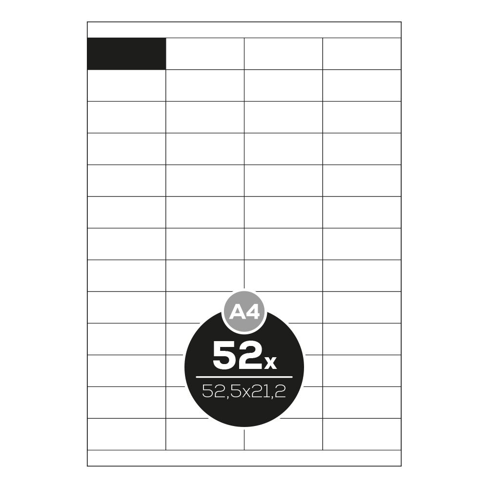 Etikety print a4/100 ks, 52,5x21,2 - 52 etikiet, biele