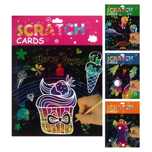 Scratch cards A6 (mix of 4 motifs) 4 pcs + wooden pen