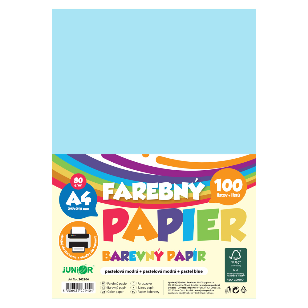 Farebný papier A4 80g/m2, bal/100 ks - pastelová modrá