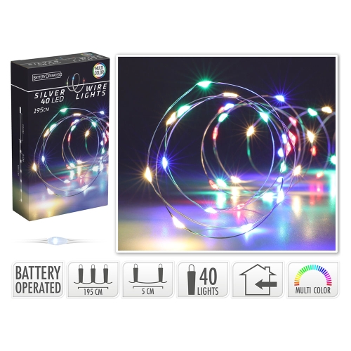 SILVER WIRE 40LED MULTI COLOUR