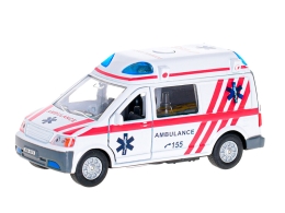 Kids Globe Traffic ambulancia 14cm kov spätný chod na batérie český design svetlo a zvuk 1 (1)