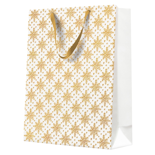 Darčeková taška big 30x41x12 cm Grunge Textured Snowflakes Gold