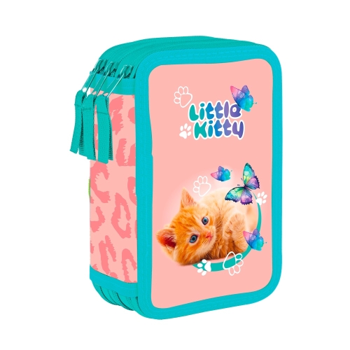 3-pouch pencil case. empty - Cat