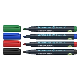 Permanent marker SCHNEIDER "Maxx 130, 1-3 mm, conical tip, set 4 pcs