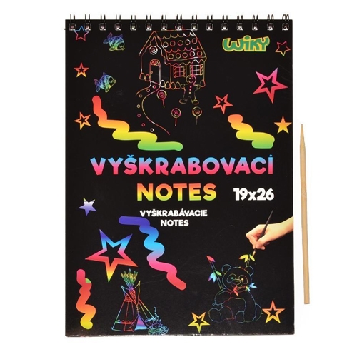 Vyškrabovací notes dúhový A4, 10 listov + bambusové pero