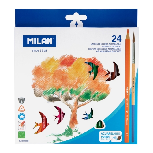 Pastelky MILAN trojhranné akvarelové 24 ks so štetcom