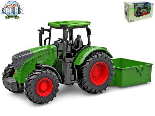 27,5cm Kids Globe Farming plastic green free wheel tractor w/tipper in OTB