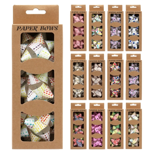 Paper rosette 75 mm, 3 pcs (mix of 12 designs) in box