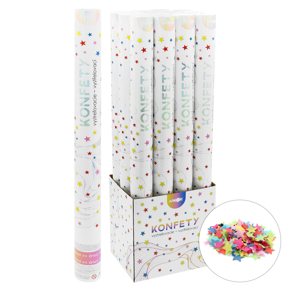 Vystreľovacie konfety - tuba 60 cm, farebné papierové hviezdičky