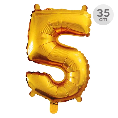 Balón narodeninový 35 cm - číslo 5, zlatý