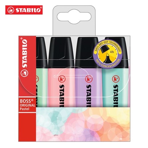 Highlighter STABILO BOSS ORIGINAL PASTEL, set of 4 pcs 