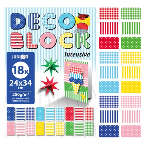 Blok dekoračného papiera - výkres DECO BLOCK B4 24x34 cm, 250g (18 ks) mix 6 vzorov/x3